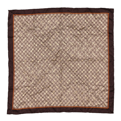 Gucci Silk Twill GG Monogram GG Gold Horsebit Square Scarf Brown Orange 1 of 5