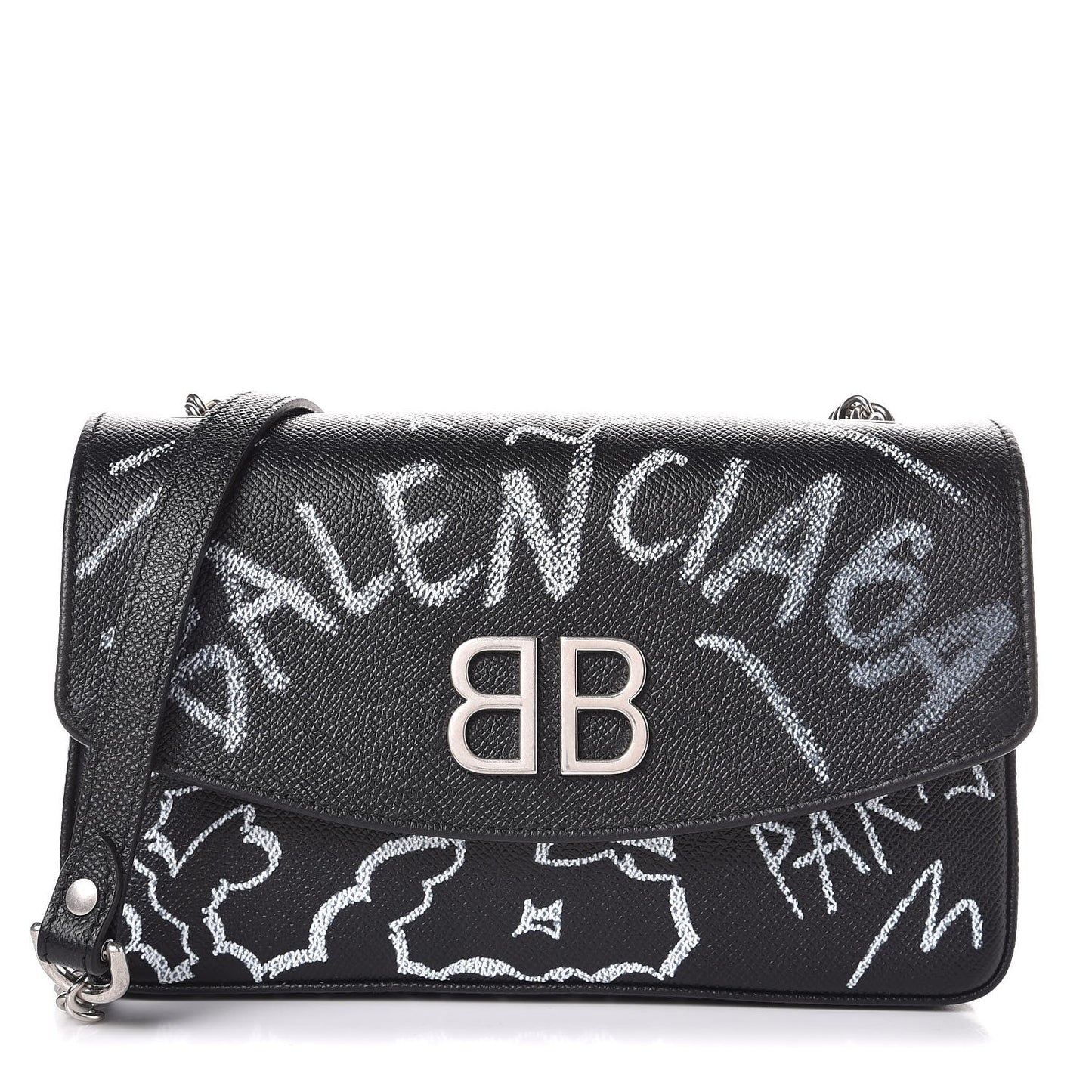 Calfskin Graffiti BB Chain Wallet Black White