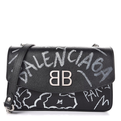 Balenciaga Calfskin Graffiti BB Chain Wallet Black White 1 of 7