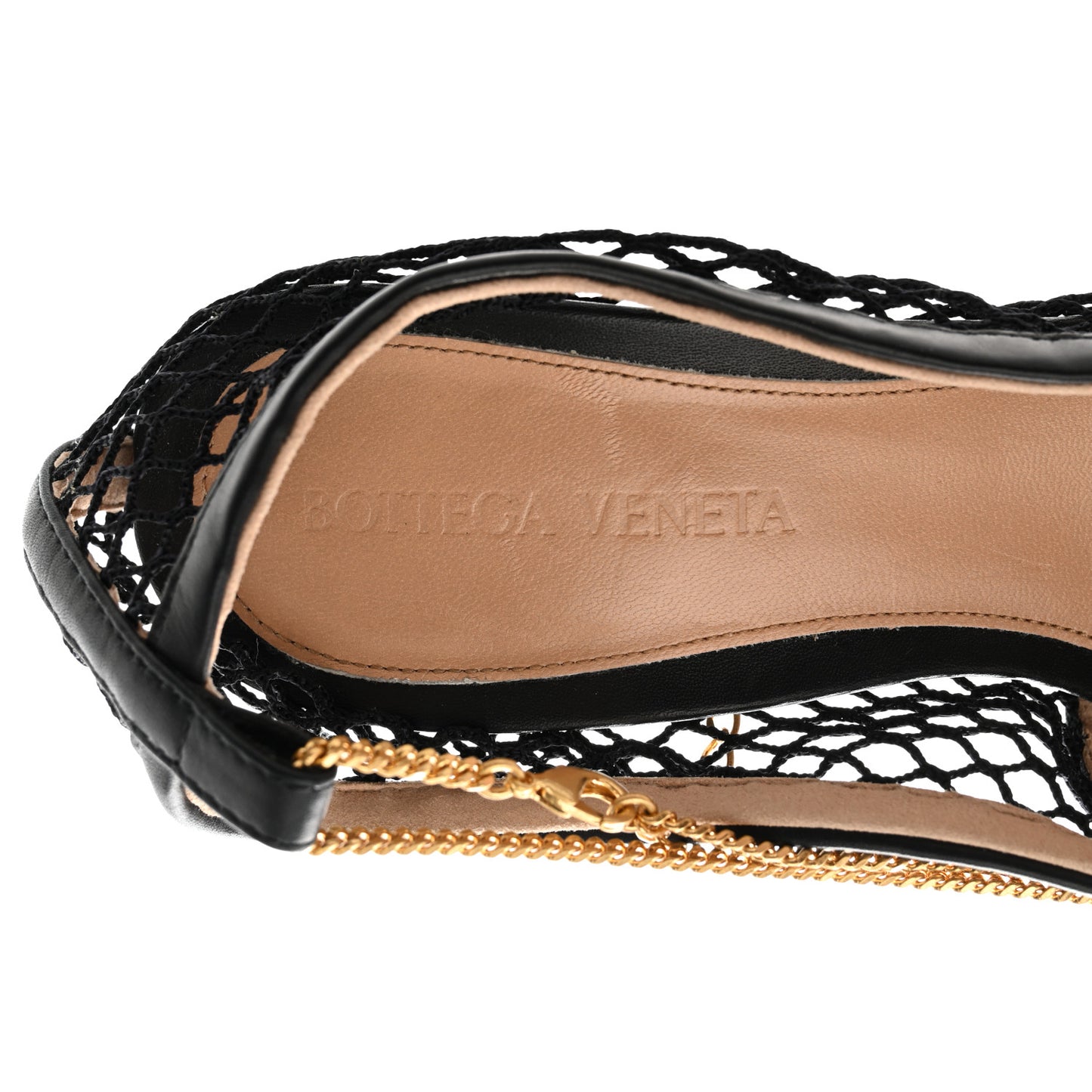 Mesh Calfskin Stretch Chain Strap 90mm Pumps 36.5 Black