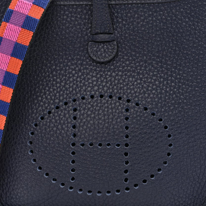 Hermes Taurillon Clemence Amazone Maxi Quadrille Evelyne TPM Bleu Nuit Bleu Saphir Anemone Capucine 8 of 12
