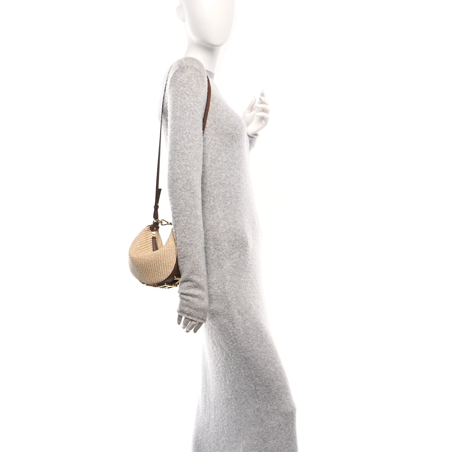 Fendi Macrame Crochet Vitello Grace Mini Fendigraphy Hobo Bag Natural Gianduia 2 of 10