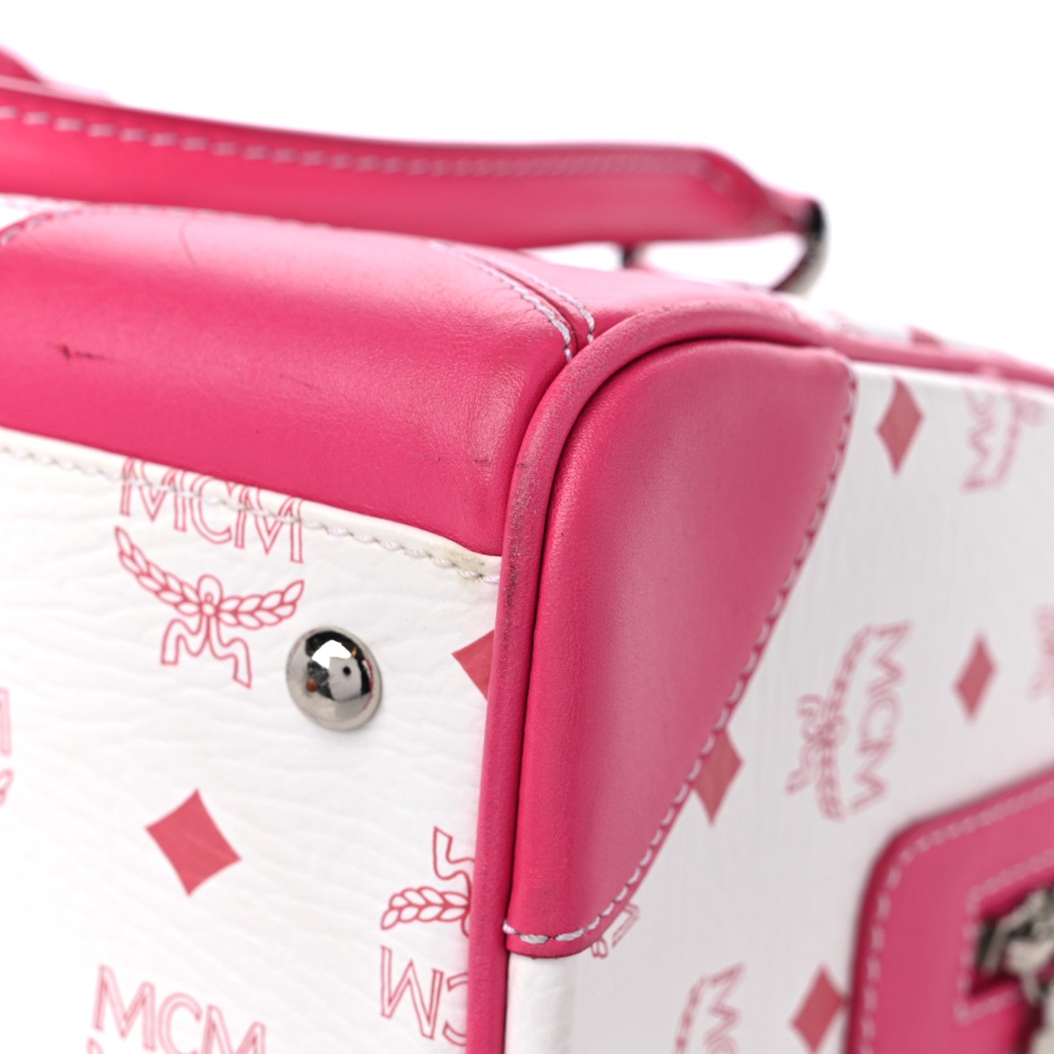 MCM Visetos Medium Boston Bag Pink White 11 of 15