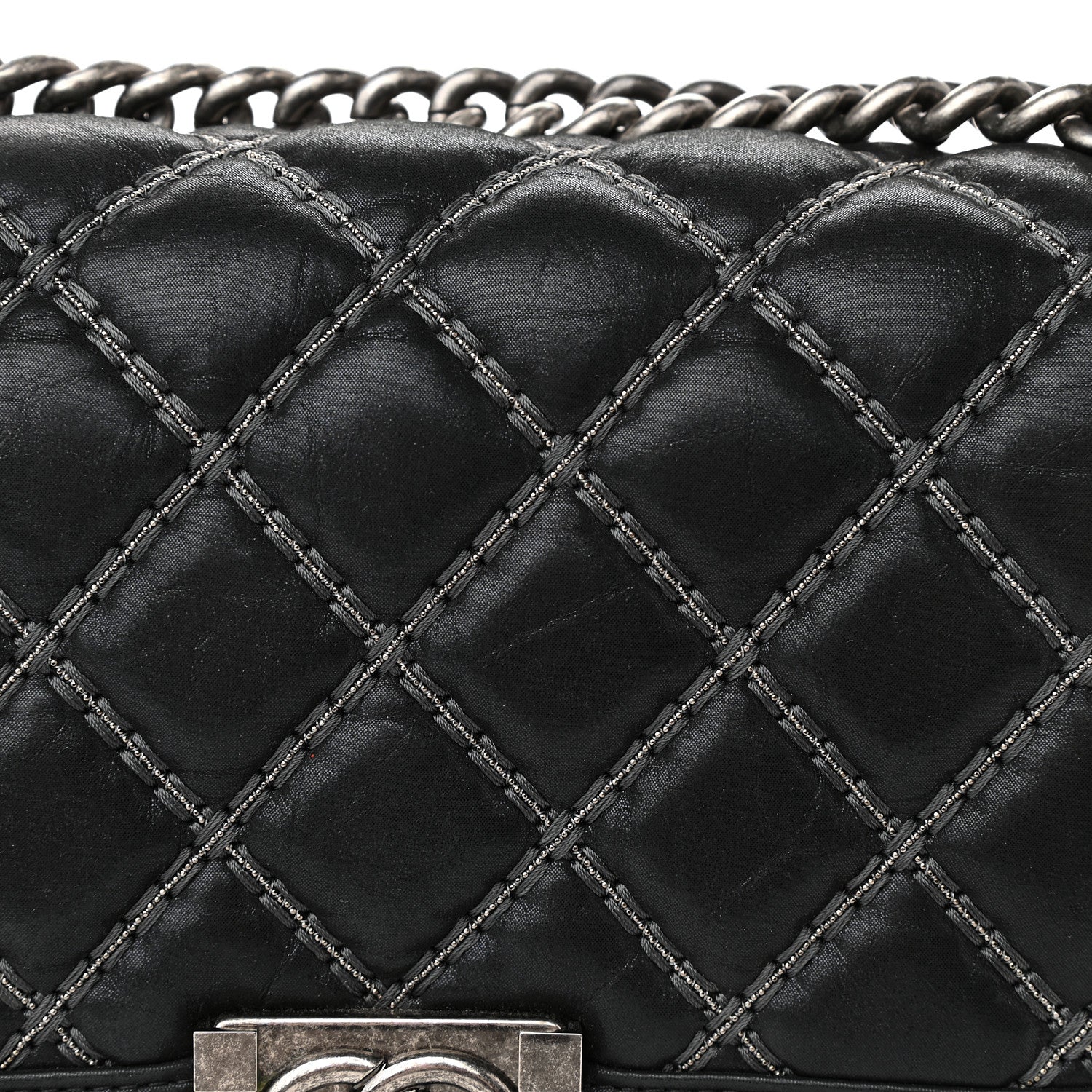 Chanel Iridescent Calfskin Embellished Double Stitch Medium Boy Flap Black 10 of 11