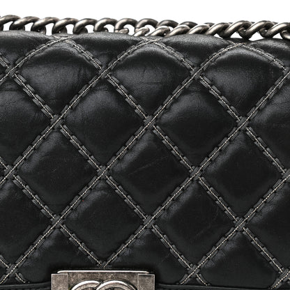 Chanel Iridescent Calfskin Embellished Double Stitch Medium Boy Flap Black 10 of 11