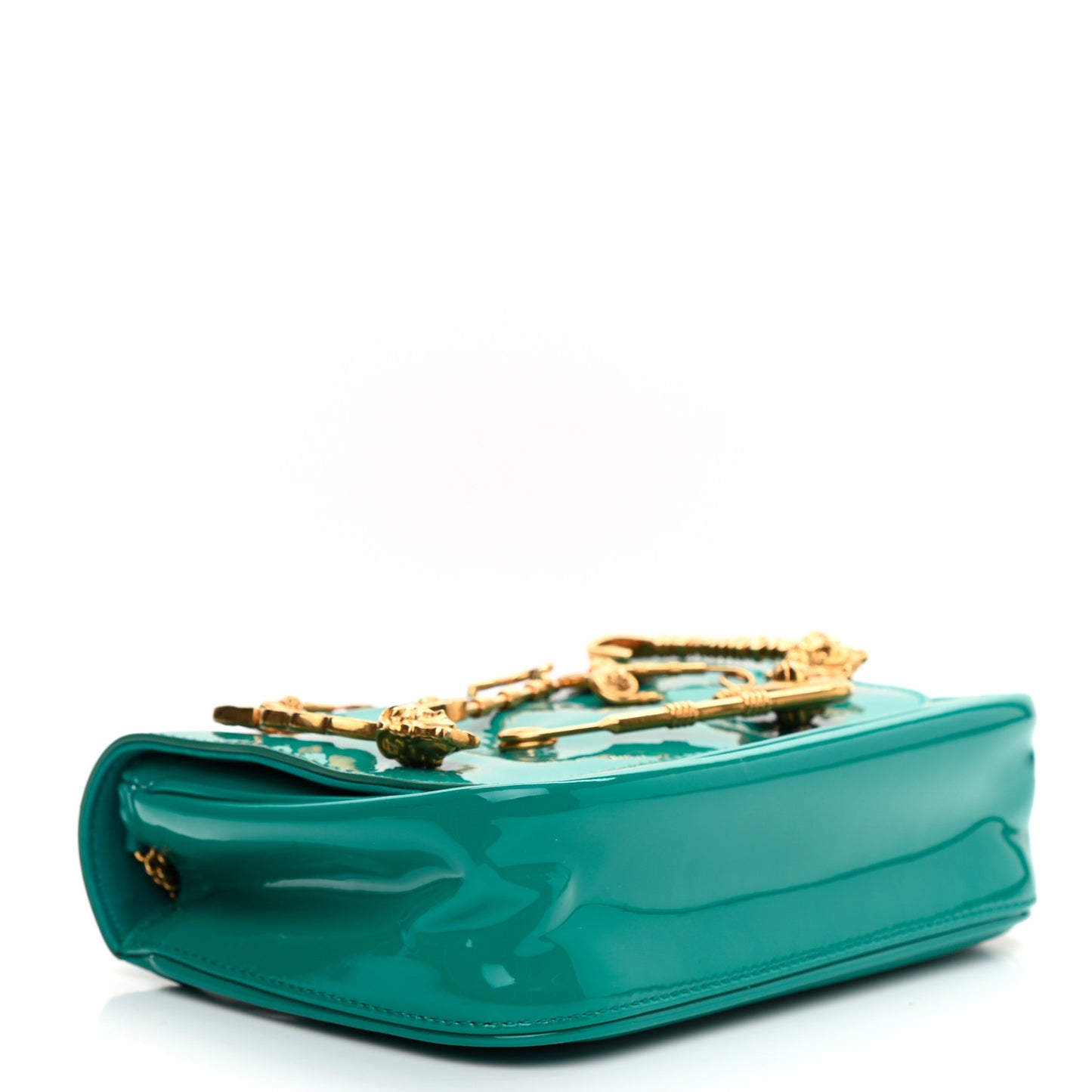 Patent Medusa Safety Pin Embellished Shoulder Bag Turquoise