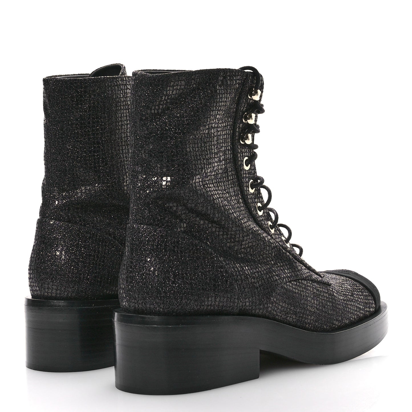 Fabric Crossgrain Cap Toe Combat Boots 38.5 Black