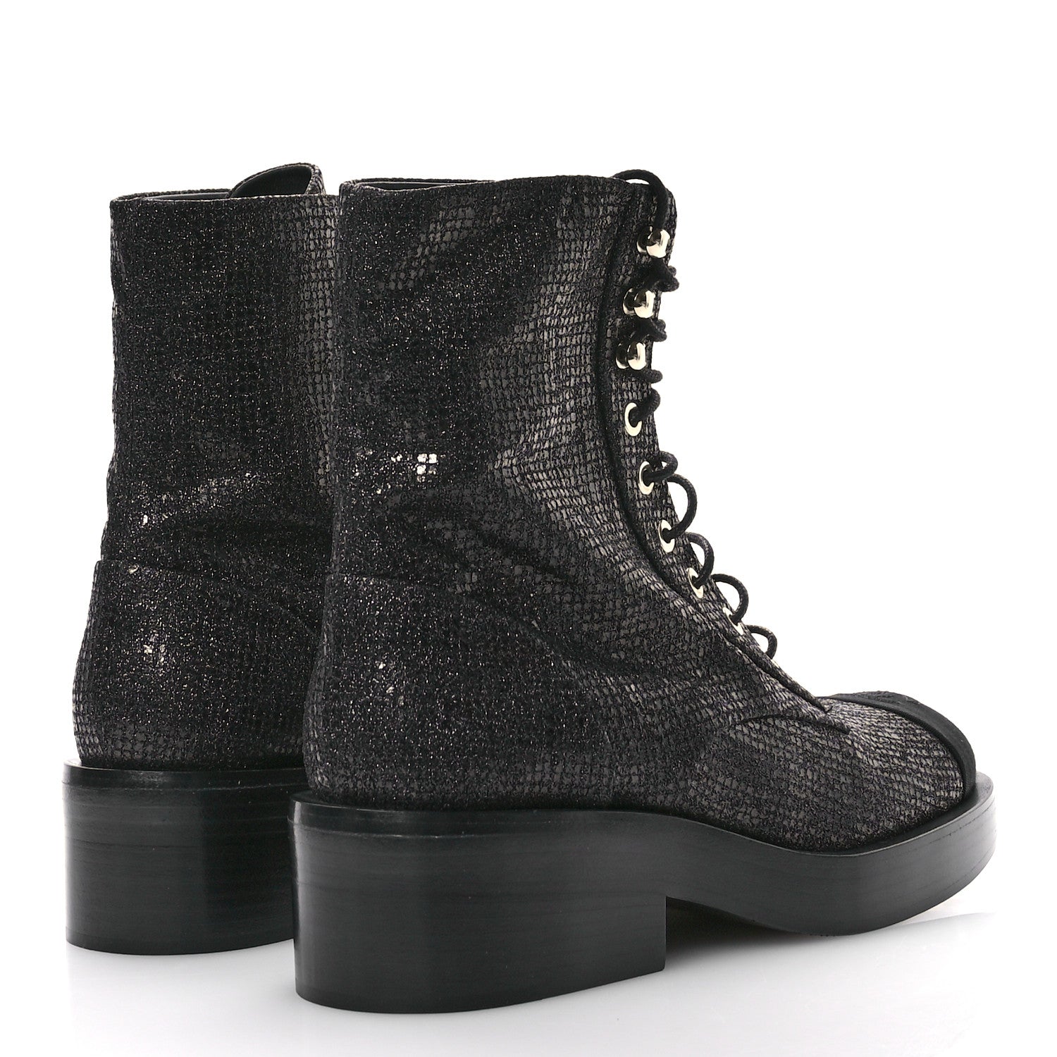 Chanel Fabric Crossgrain Cap Toe Combat Boots 38.5 Black 5 of 9