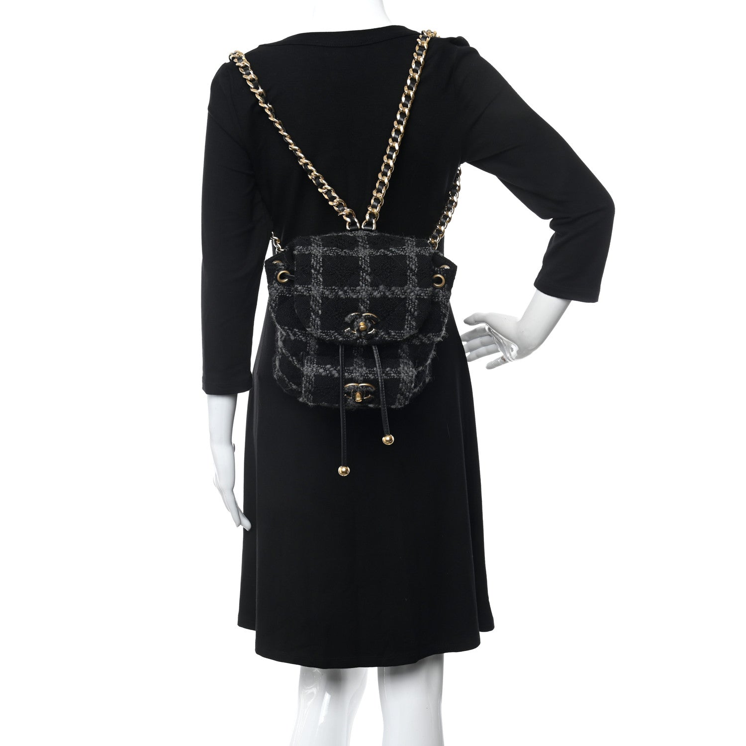 Chanel Wool Tweed Elegant Backpack Black Grey 2 of 10