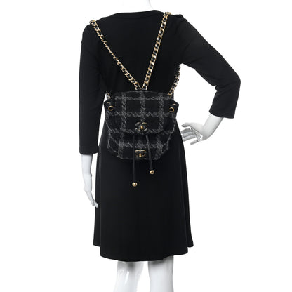 Chanel Wool Tweed Elegant Backpack Black Grey 2 of 10