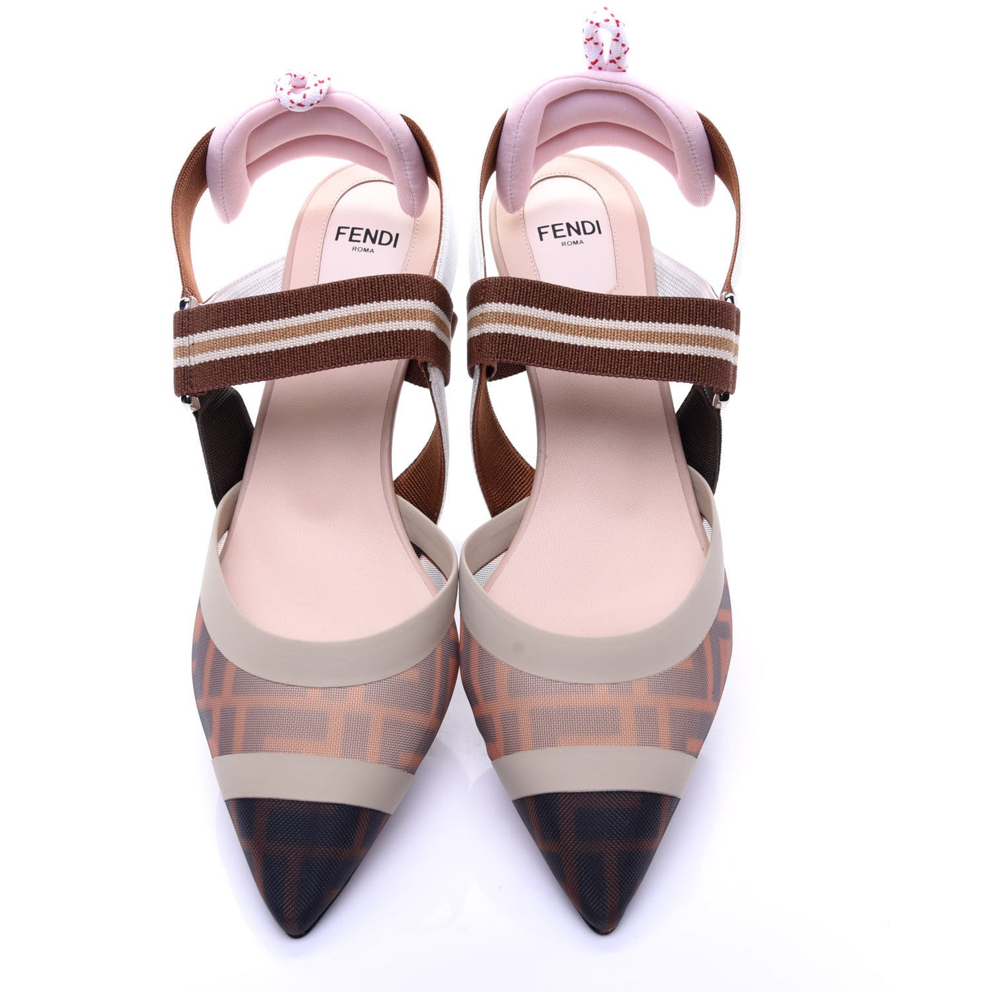 Technical Mesh FF Colibri 55mm Slingback Pumps 38.5 Tobacco Moro Camelia Beige Caramello