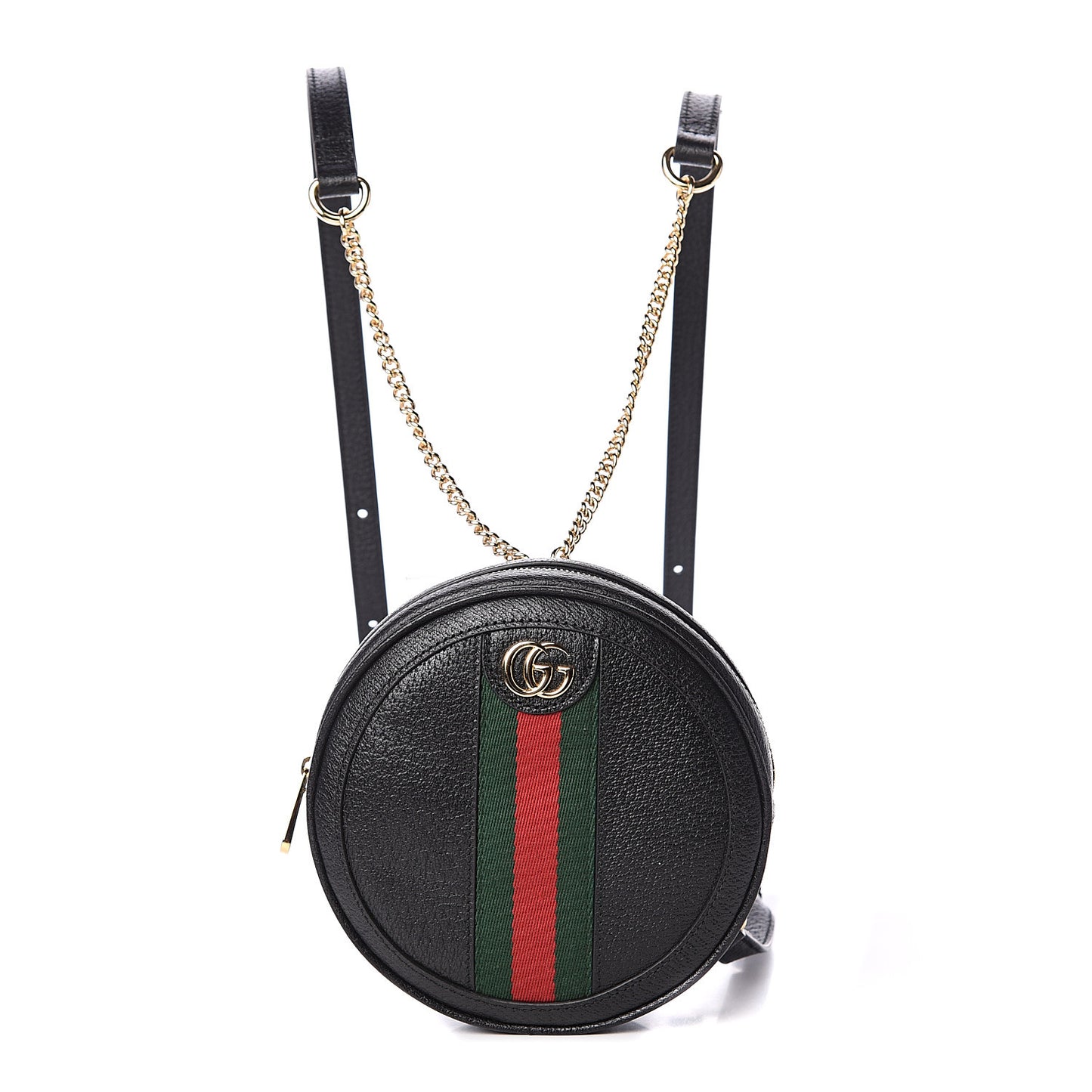 Grained Calfskin Web Mini Ophidia Round Backpack Black