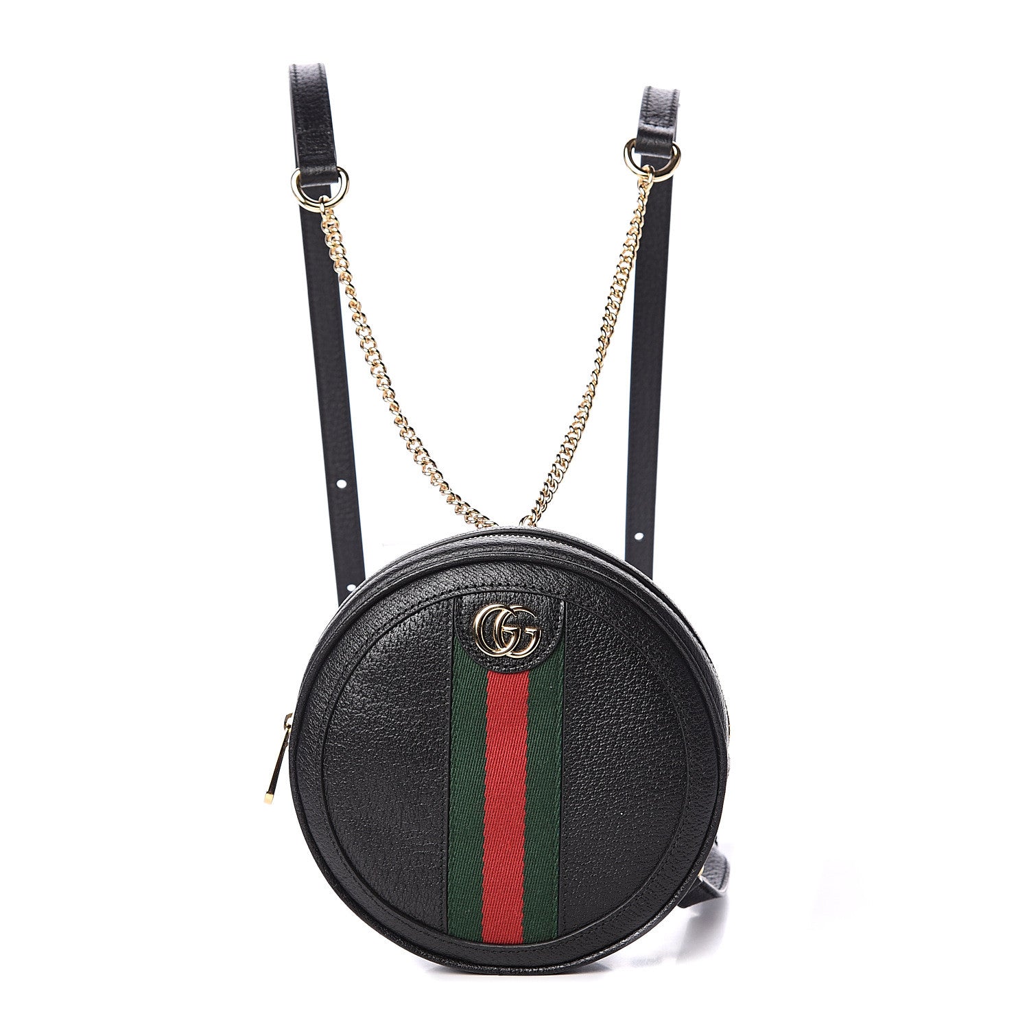 Gucci Grained Calfskin Web Mini Ophidia Round Backpack Black 1 of 8