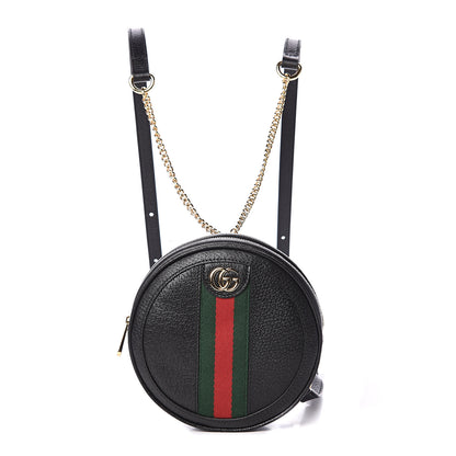 Gucci Grained Calfskin Web Mini Ophidia Round Backpack Black 1 of 8