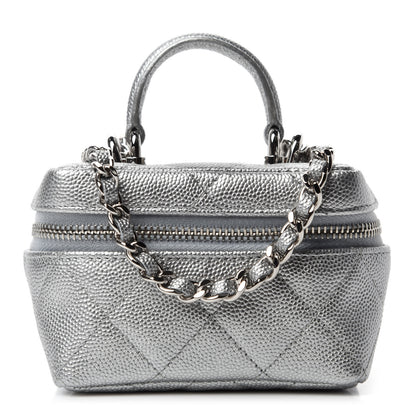 Chanel Metallic Caviar Quilted Mini Top Handle Vanity With Chain Silver 1 of 11