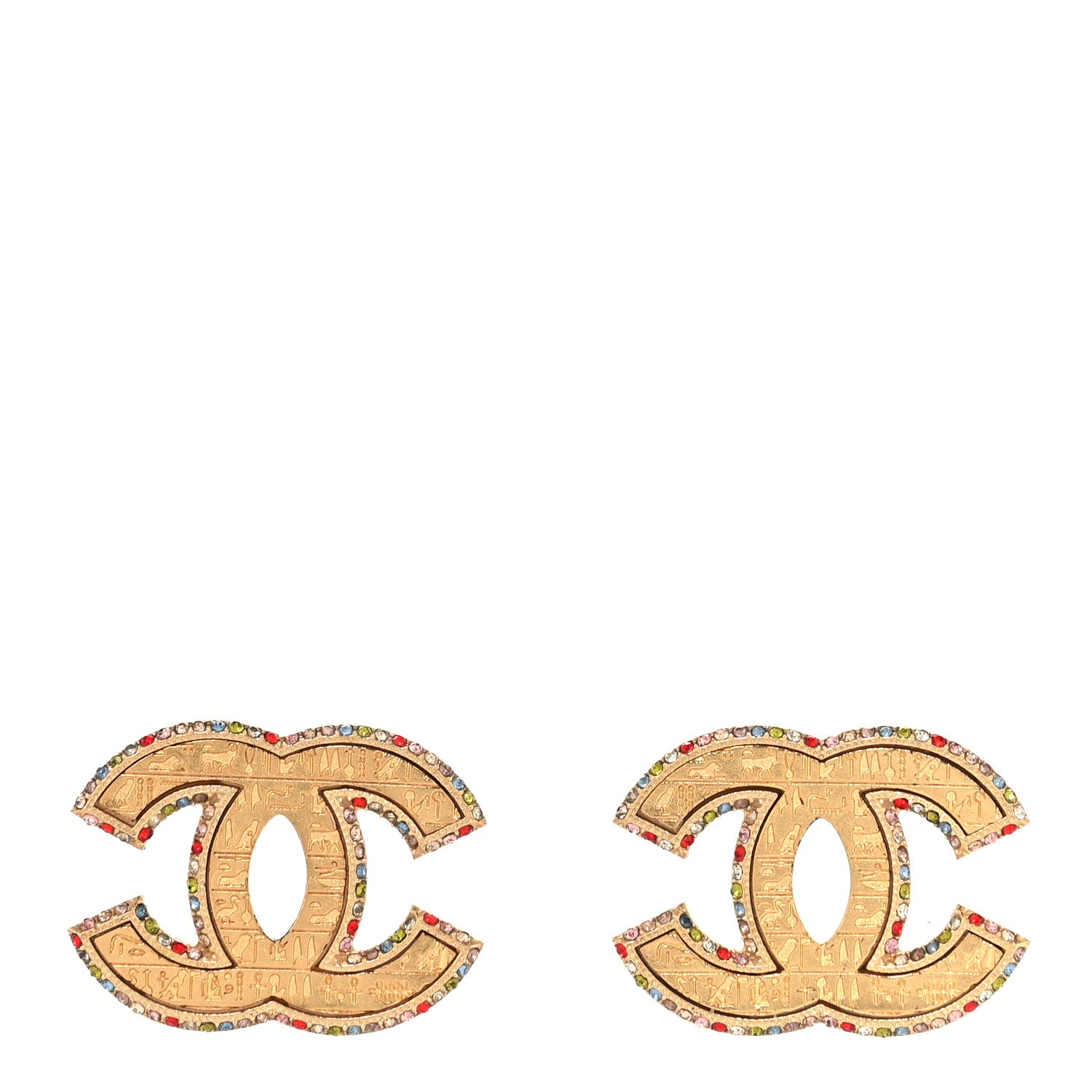 Chanel Metal Crystal Scarab CC Earrings Gold Multicolor 1 of 4