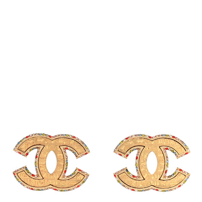 Chanel Metal Crystal Scarab CC Earrings Gold Multicolor 1 of 4