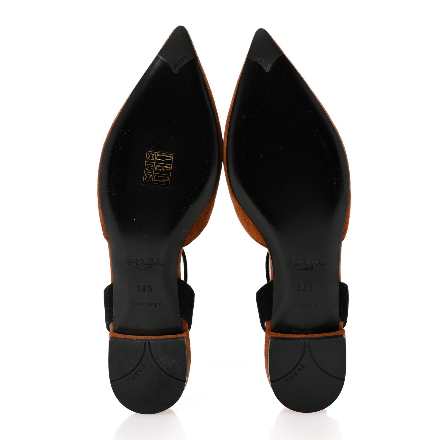 Prada Suede Pointed Toe Ankle Strap Flats 36.5 Brown Black 6 of 9