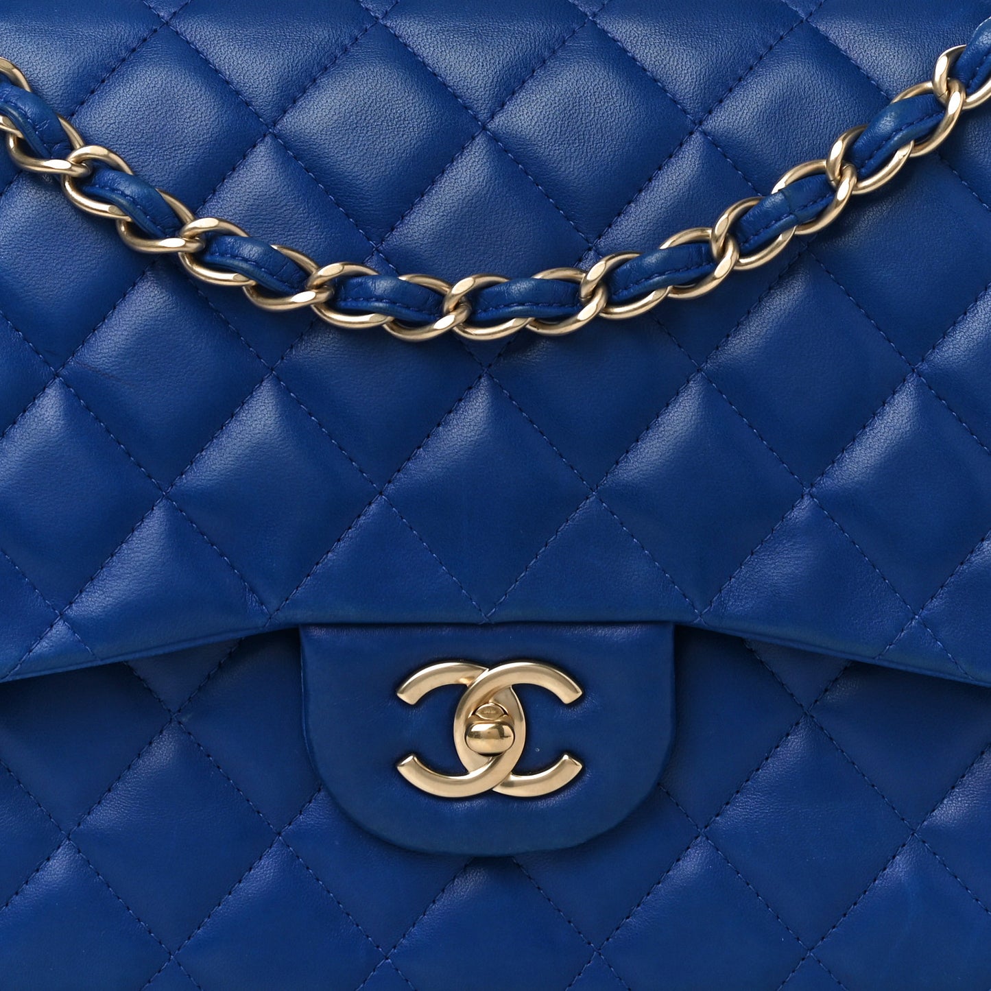 Lambskin Quilted Jumbo Double Flap Blue
