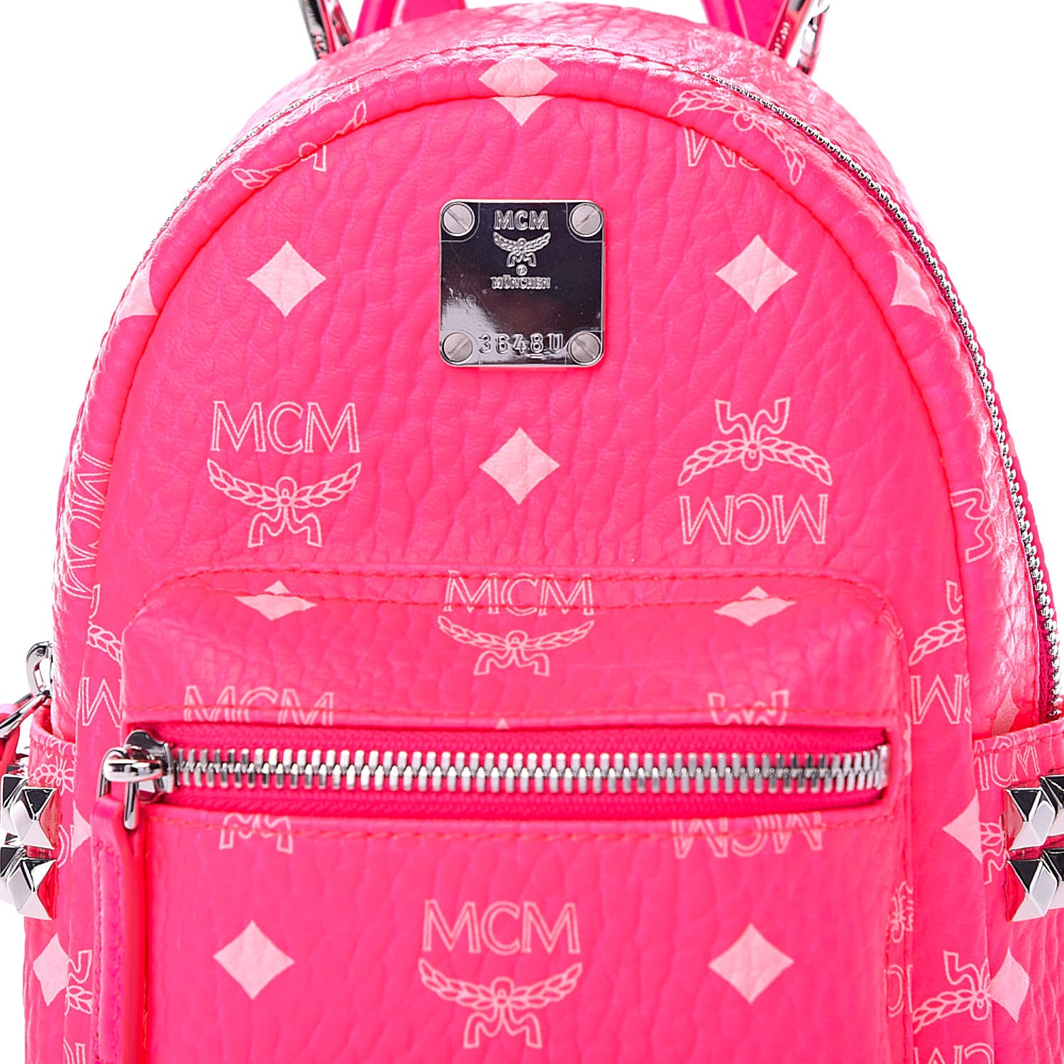 MCM Visetos Side Stud X-Mini Stark Bebe Boo Backpack Neon Pink 8 of 10