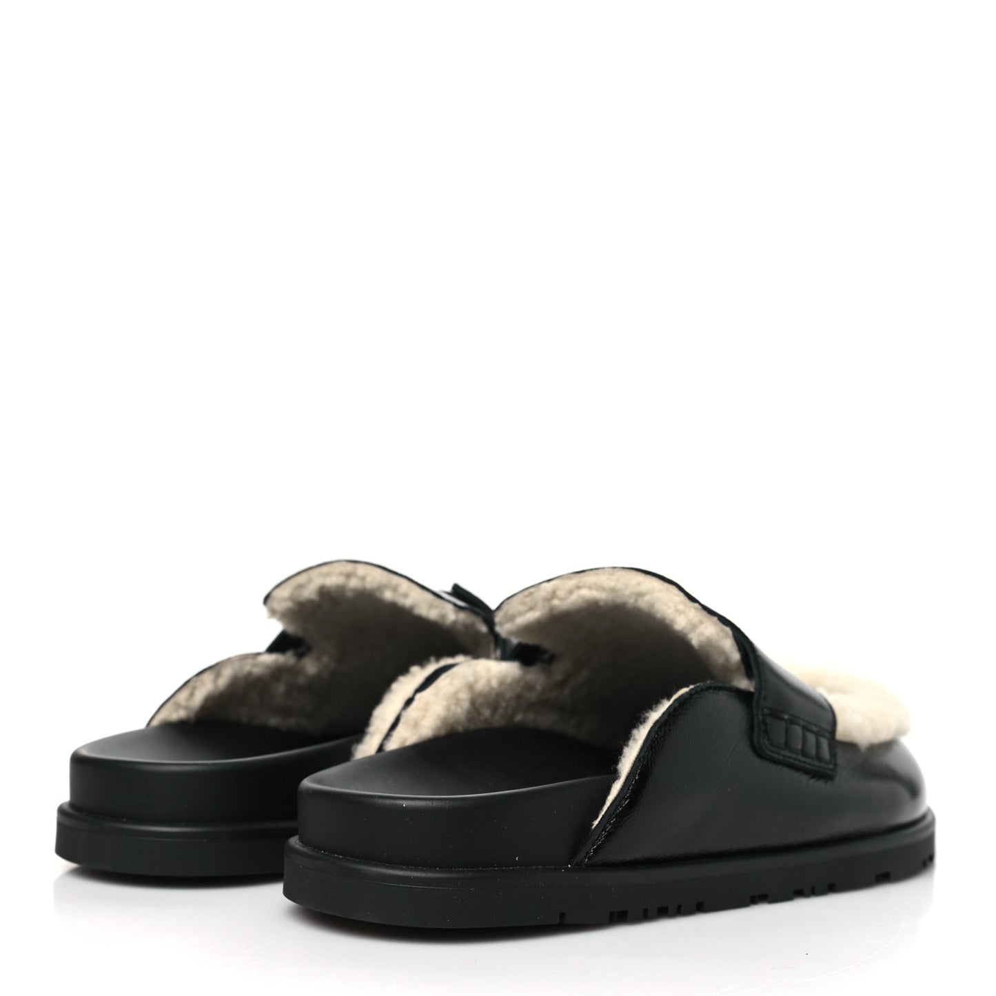 Glazed Nappa Shearling Go Mules 37.5 Black Ecru