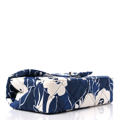 Chanel Floral Printed Silk CC Medium Single Flap Navy Blue White 4 of 11