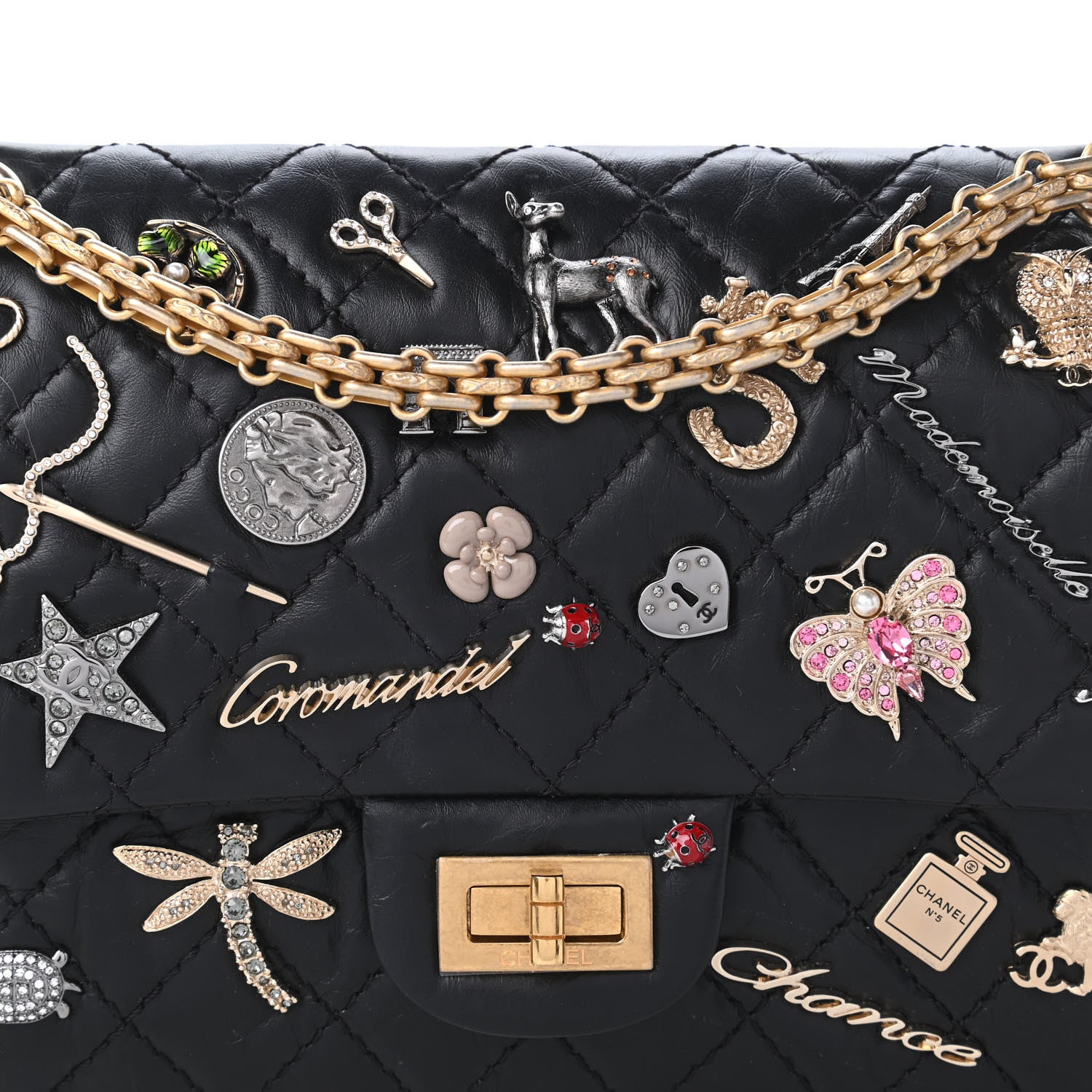 Chanel Aged Calfskin Lucky Charms 2.55 Reissue 225 Flap Black 10 of 11