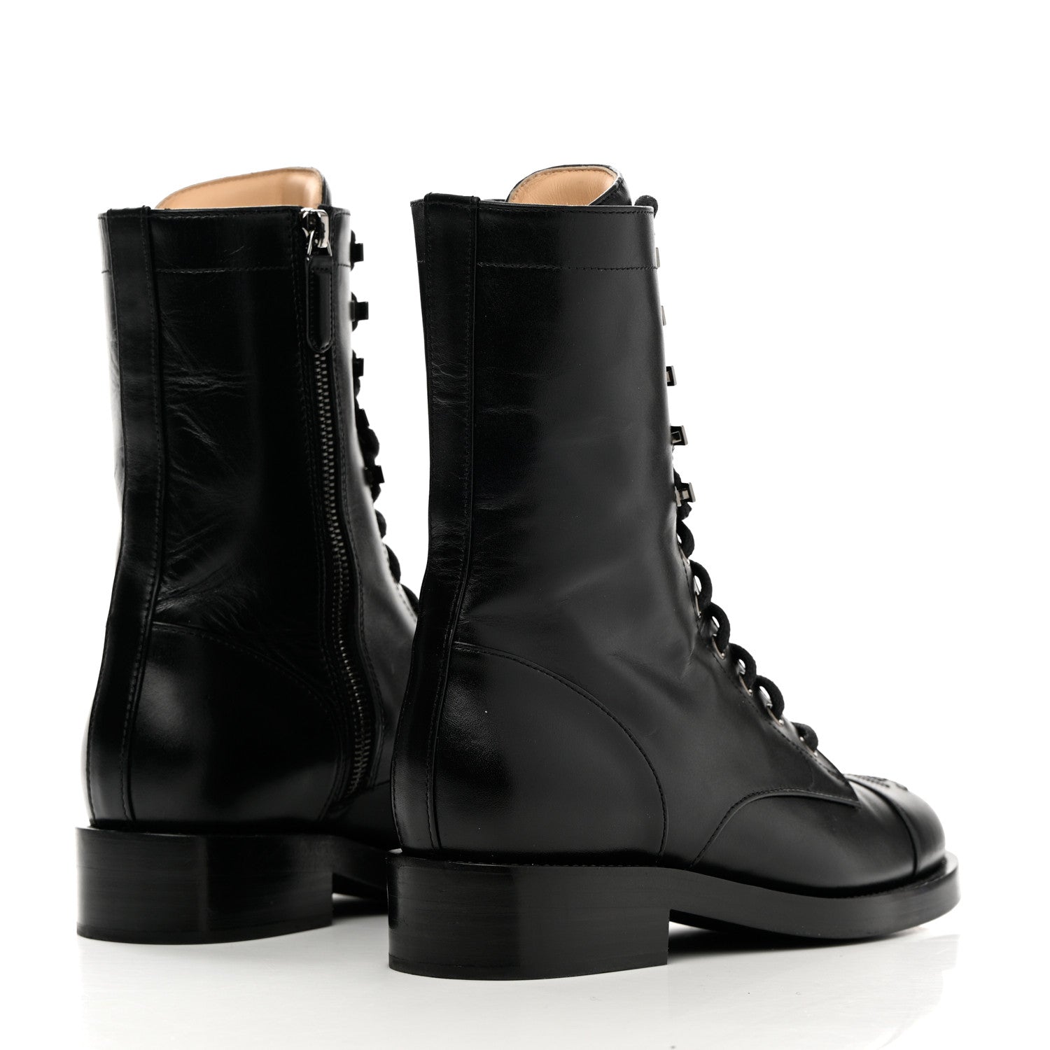 Chanel Calfskin Cap Toe Lace Up Combat Boots 38 Black 4 of 11