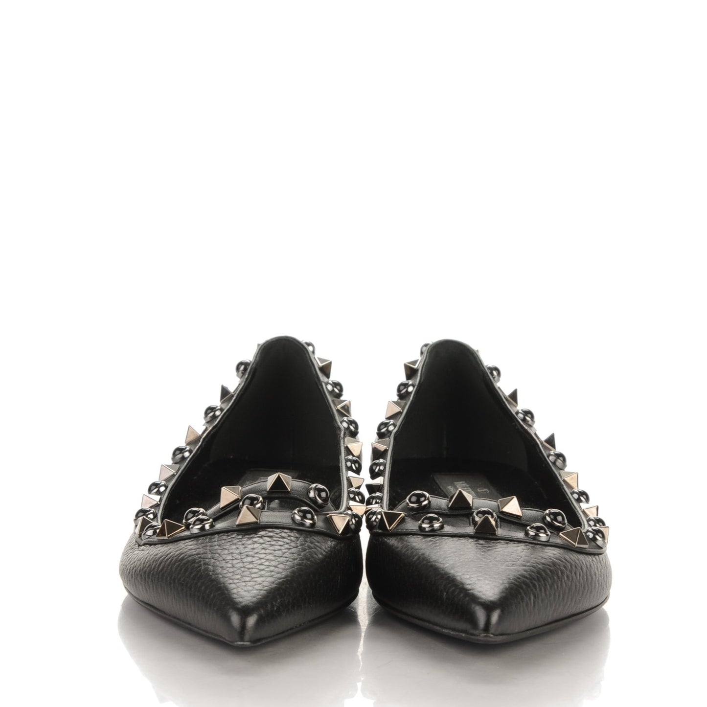 Pebbled Calfskin Onyx Rockstud Rolling Ballerina Flats 36 Black