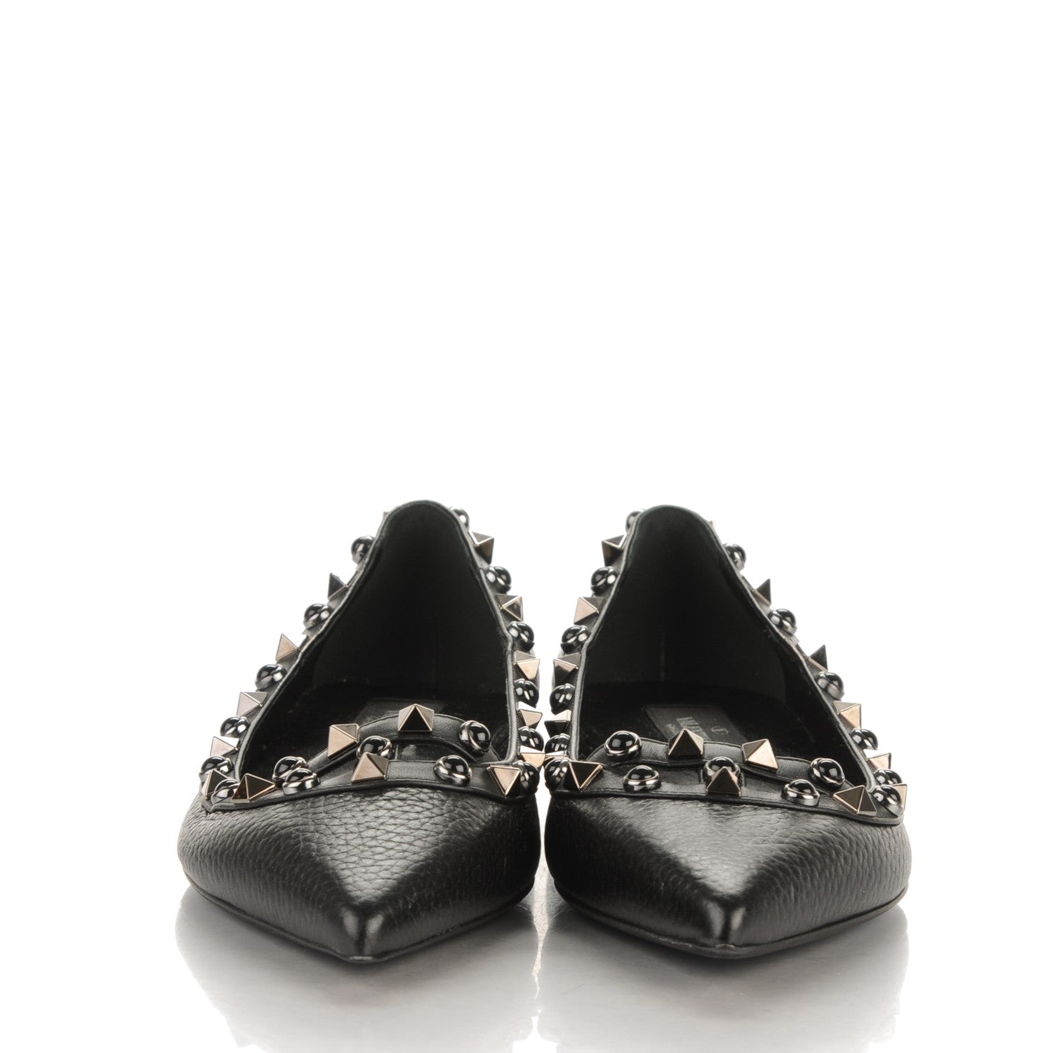 Valentino Garavani Pebbled Calfskin Onyx Rockstud Rolling Ballerina Flats 36 Black 2 of 8