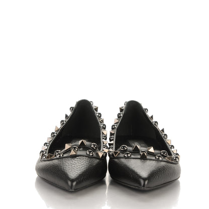 Valentino Garavani Pebbled Calfskin Onyx Rockstud Rolling Ballerina Flats 36 Black 2 of 8