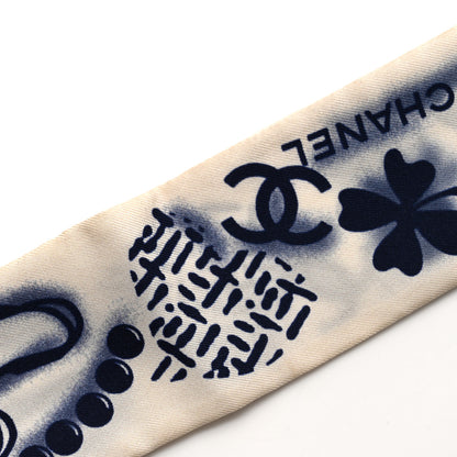 Chanel Silk CC Slim Bandeau Scarf White Blue 4 of 4