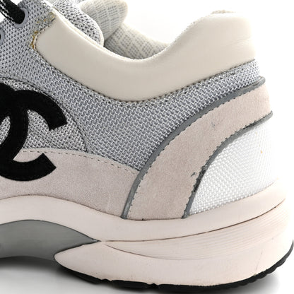 Chanel Mesh Suede Calfskin Grained Calfskin Womens CC Sneakers 38 Grey White 10 of 12