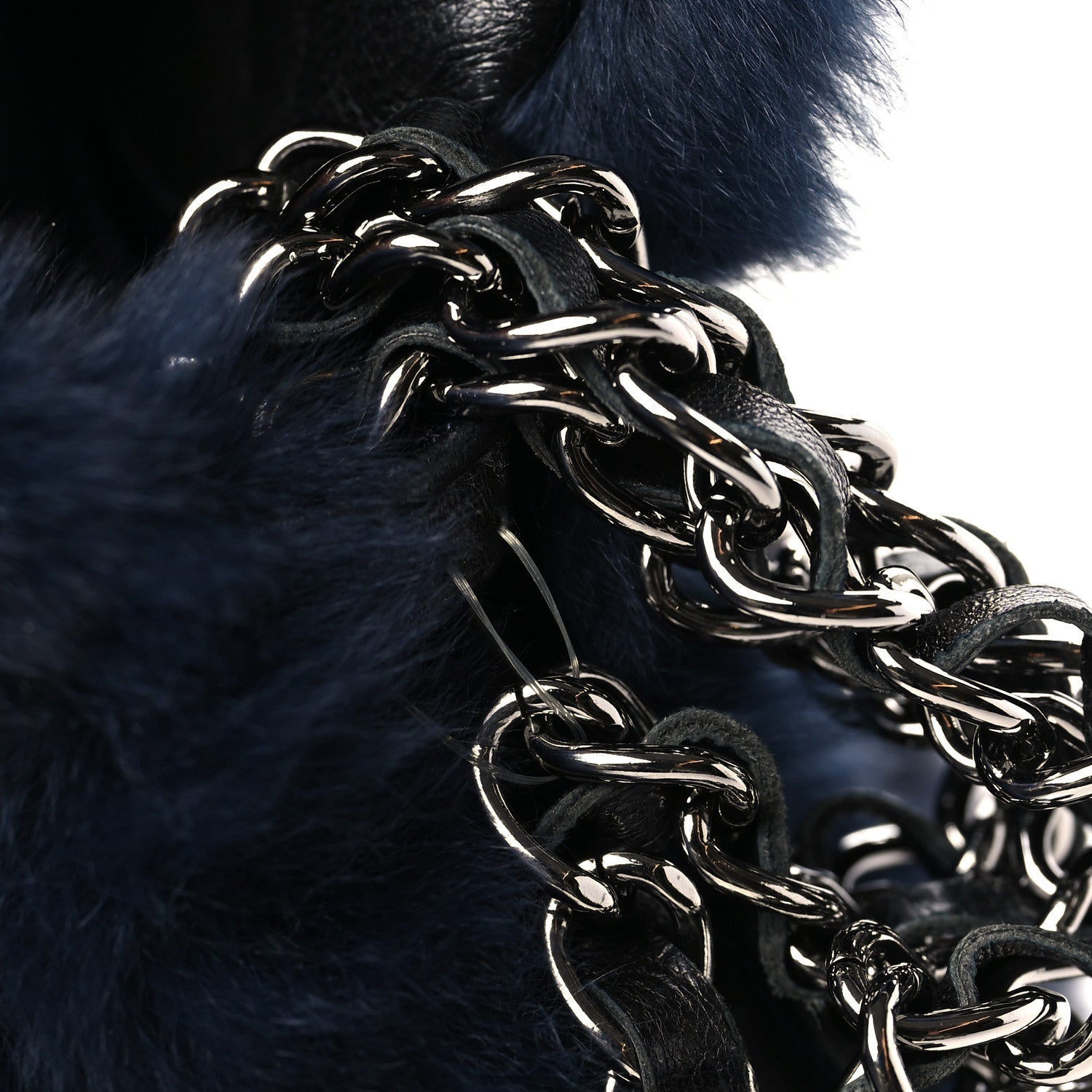 Chanel Rabbit Fur Chain Flap Navy 10 of 10