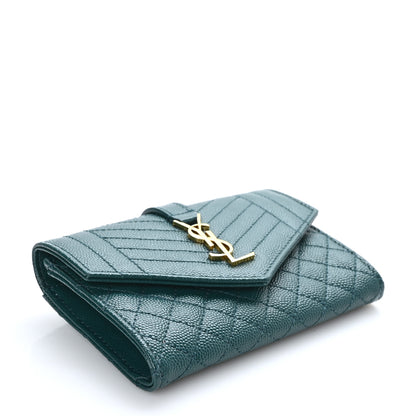 Saint Laurent Grain De Poudre Textured Mixed Matelasse Triquilt Small Monogram Envelope Wallet Sea Turquoise 4 of 7