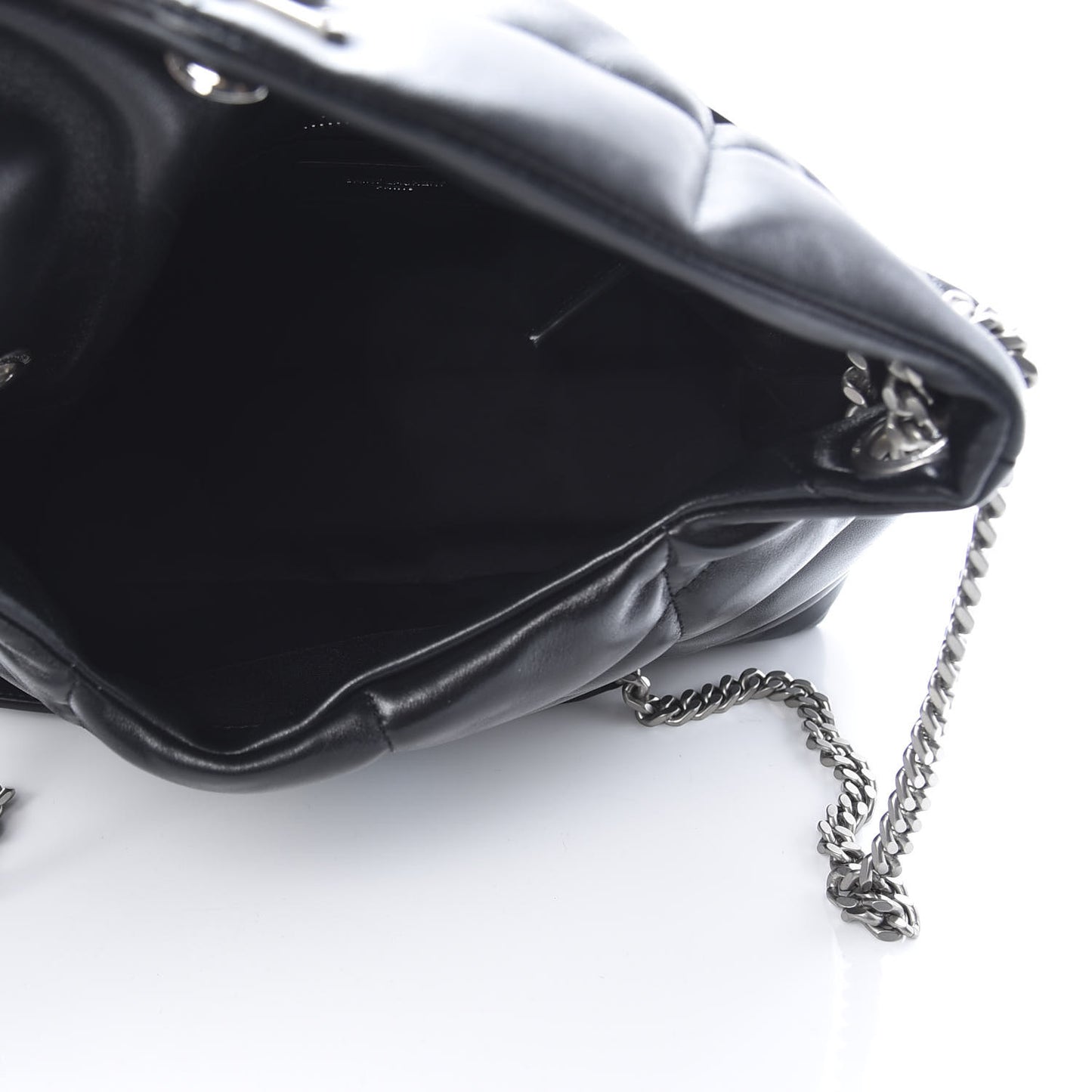 Lambskin Quilted Small Loulou Puffer Monogram Chain Satchel Black