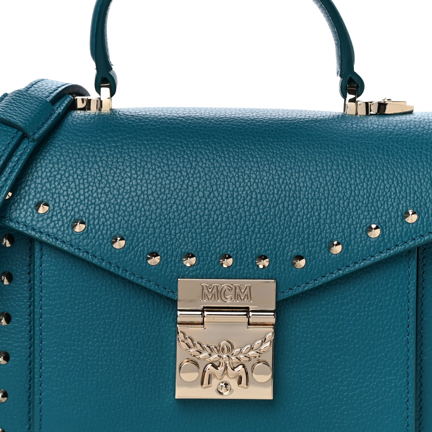 MCM Calfskin Studded Small Patricia Crossbody Bag Deep Lagoon 9 of 11