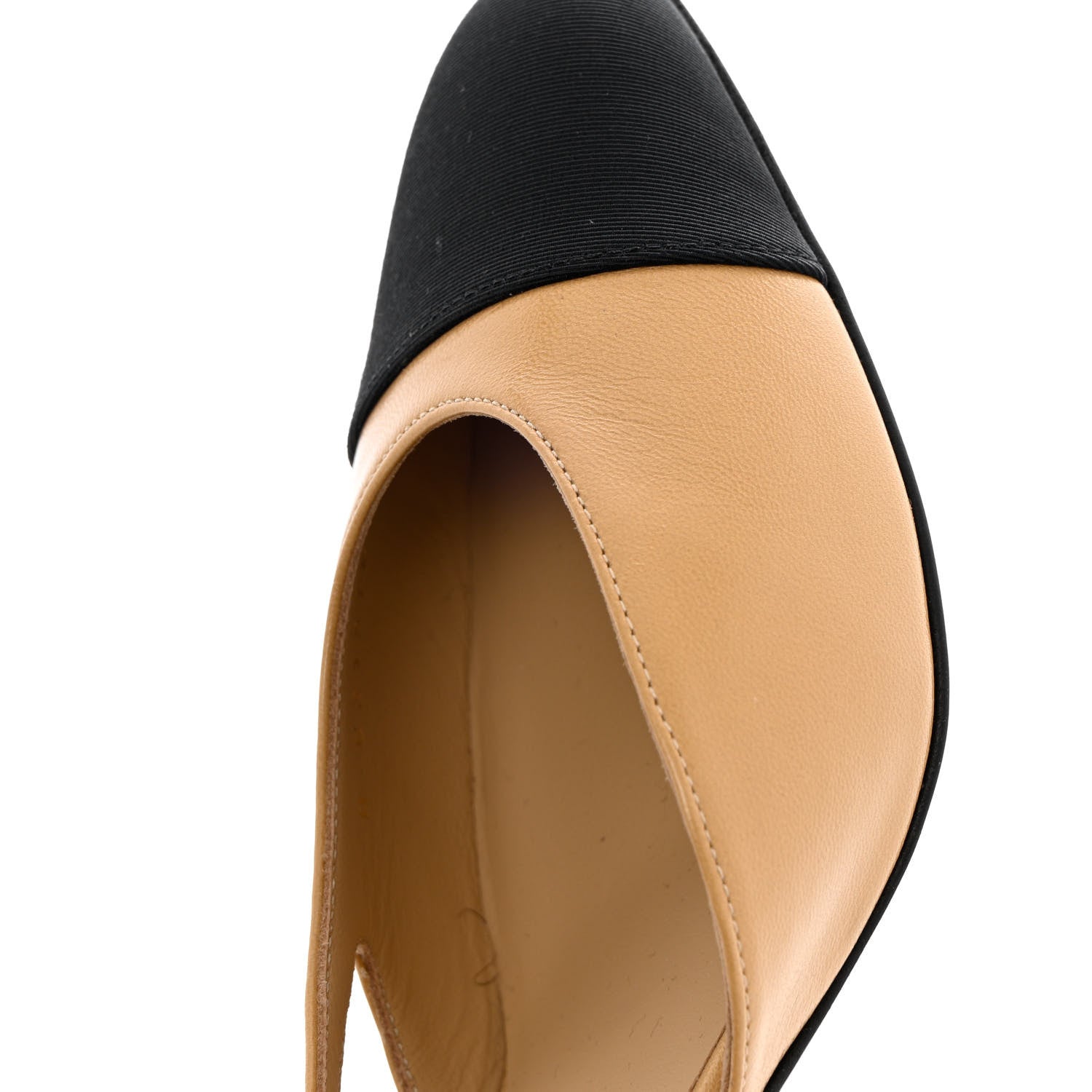 Chanel Goatskin Grosgrain Cap Toe CC Slingback Pumps 38.5 Beige Black 10 of 12