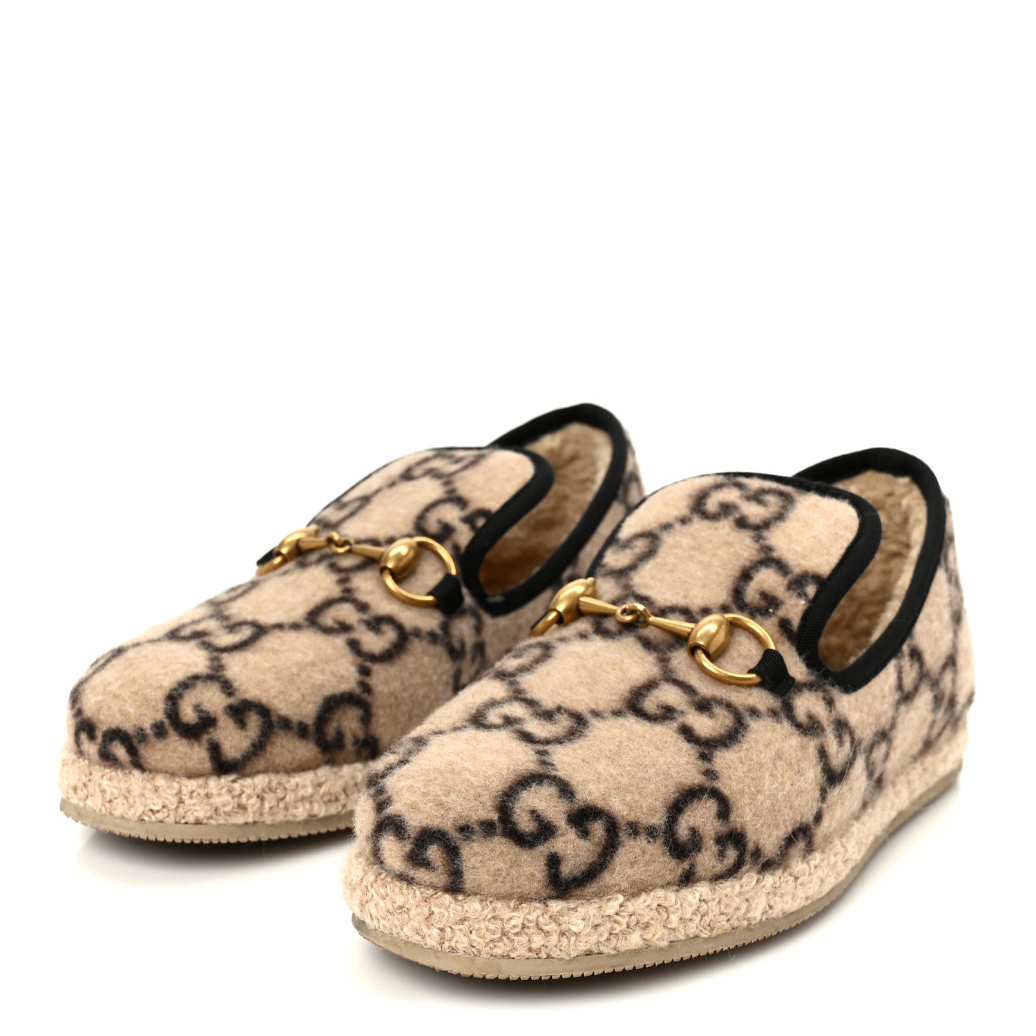 Gucci Covered Wool GG Monogram Womens Fria Horsebit Loafers 35.5 Beige Ebony Black Butterscotch 4 of 10