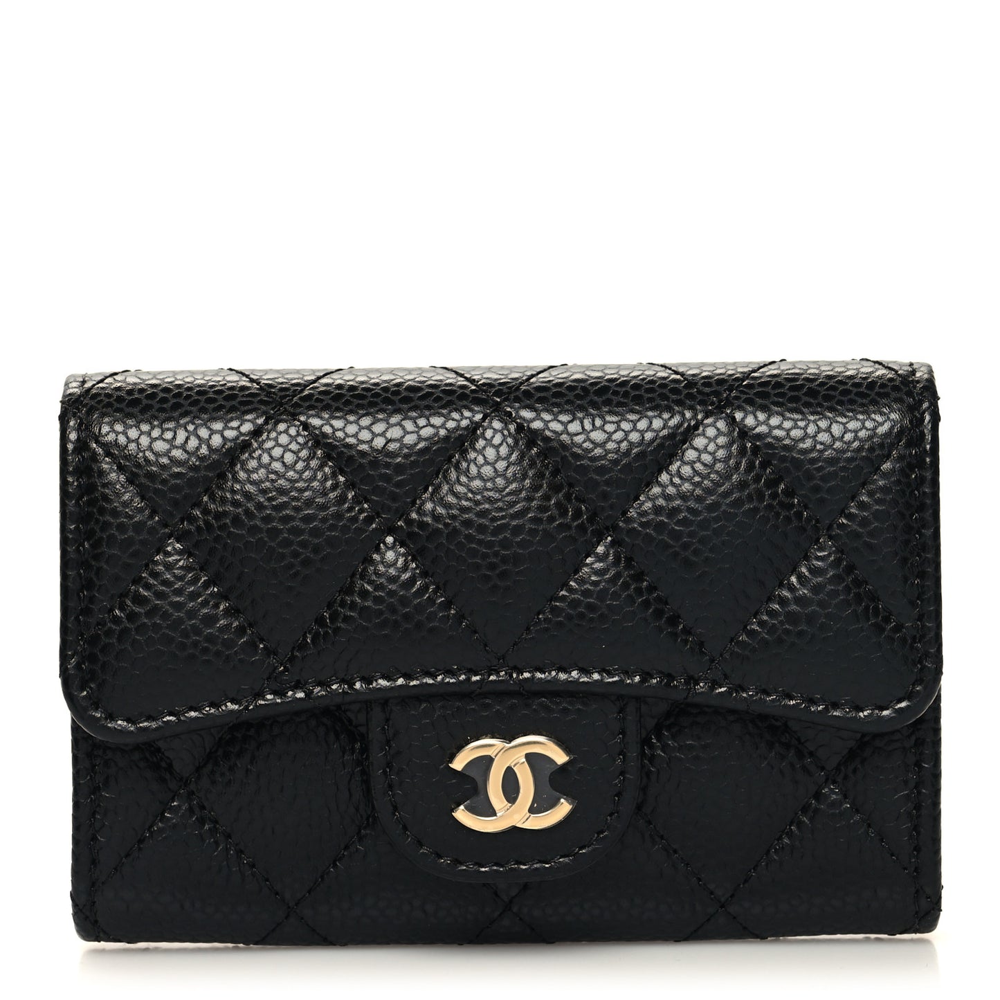 Caviar Quilted Flap Card Holder Wallet Black