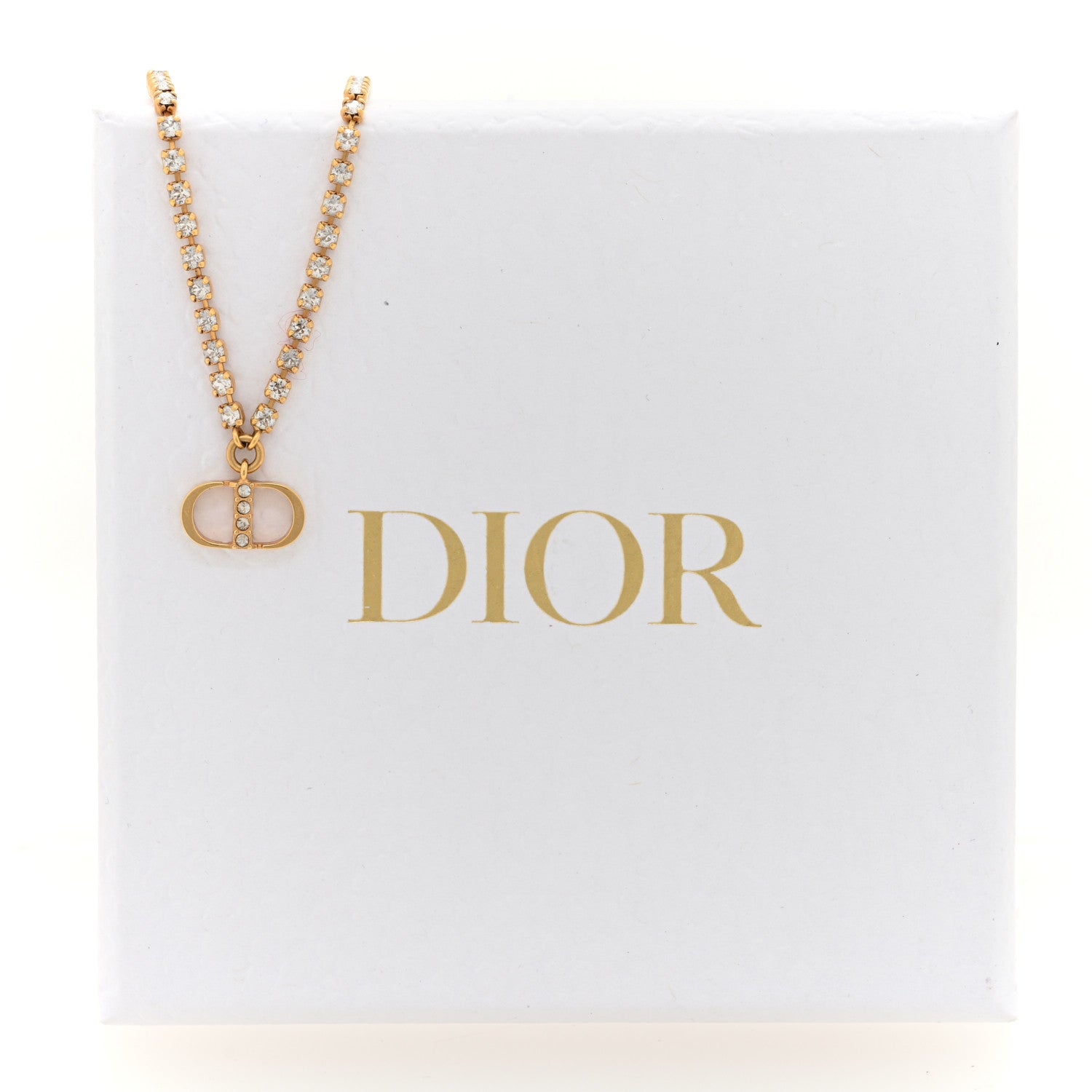 Christian Dior Metal Crystal Petite CD Necklace Gold 4 of 5