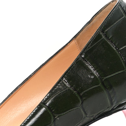 Christian Louboutin Calfskin Crocodile Embossed Kate 85 Pumps 38 Forest Night 9 of 9