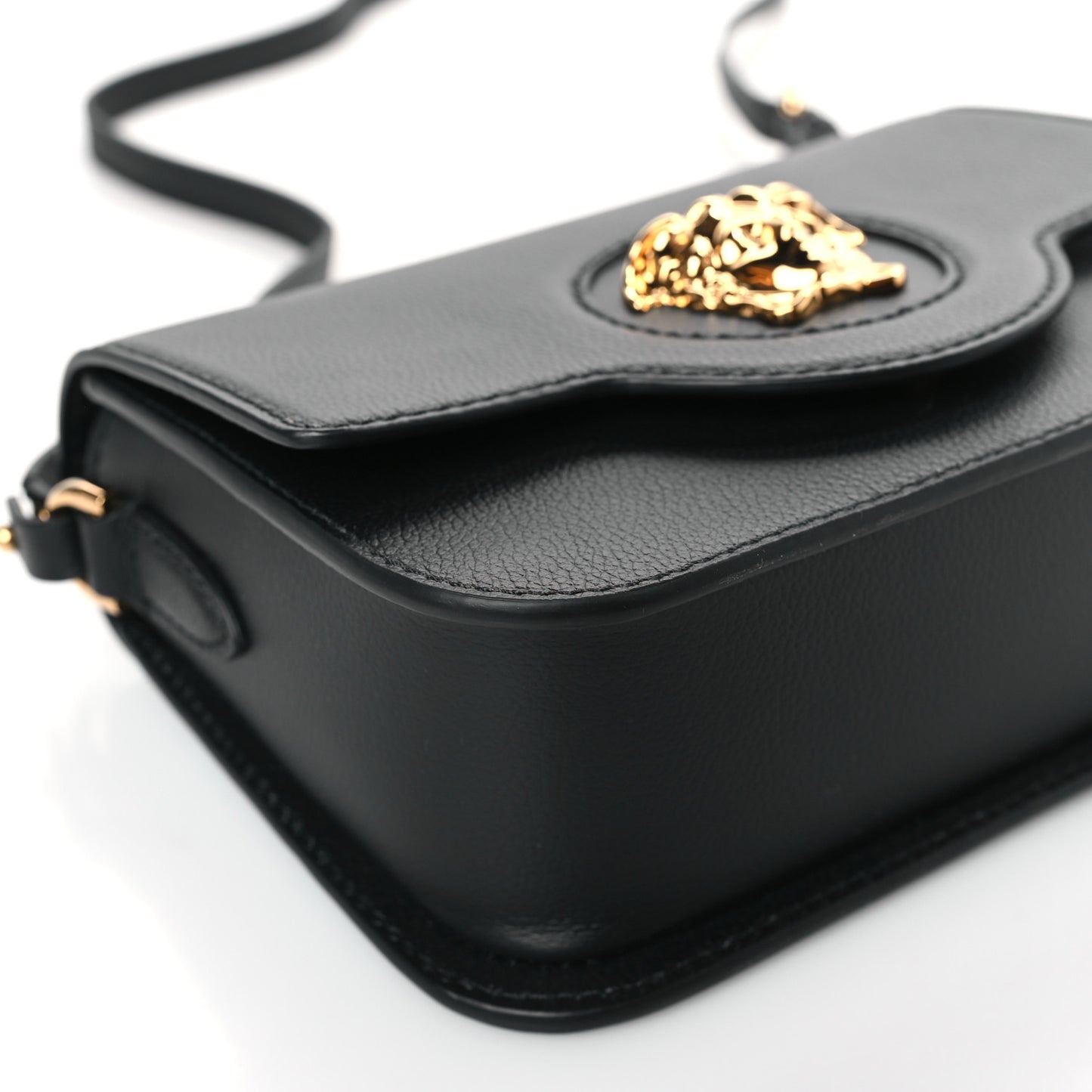 Grained Calfskin Medusa Camera Bag Black