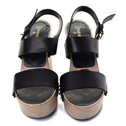 Chanel Wood Calfskin CC Hinge Wedge 40 Black 4 of 9