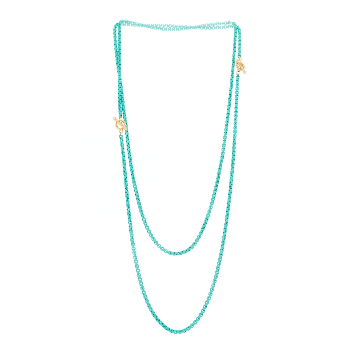 David Yurman Stainless Steel 14K Yellow Gold Acrylic Bel Aire Chain Necklace Turquoise 3 of 4