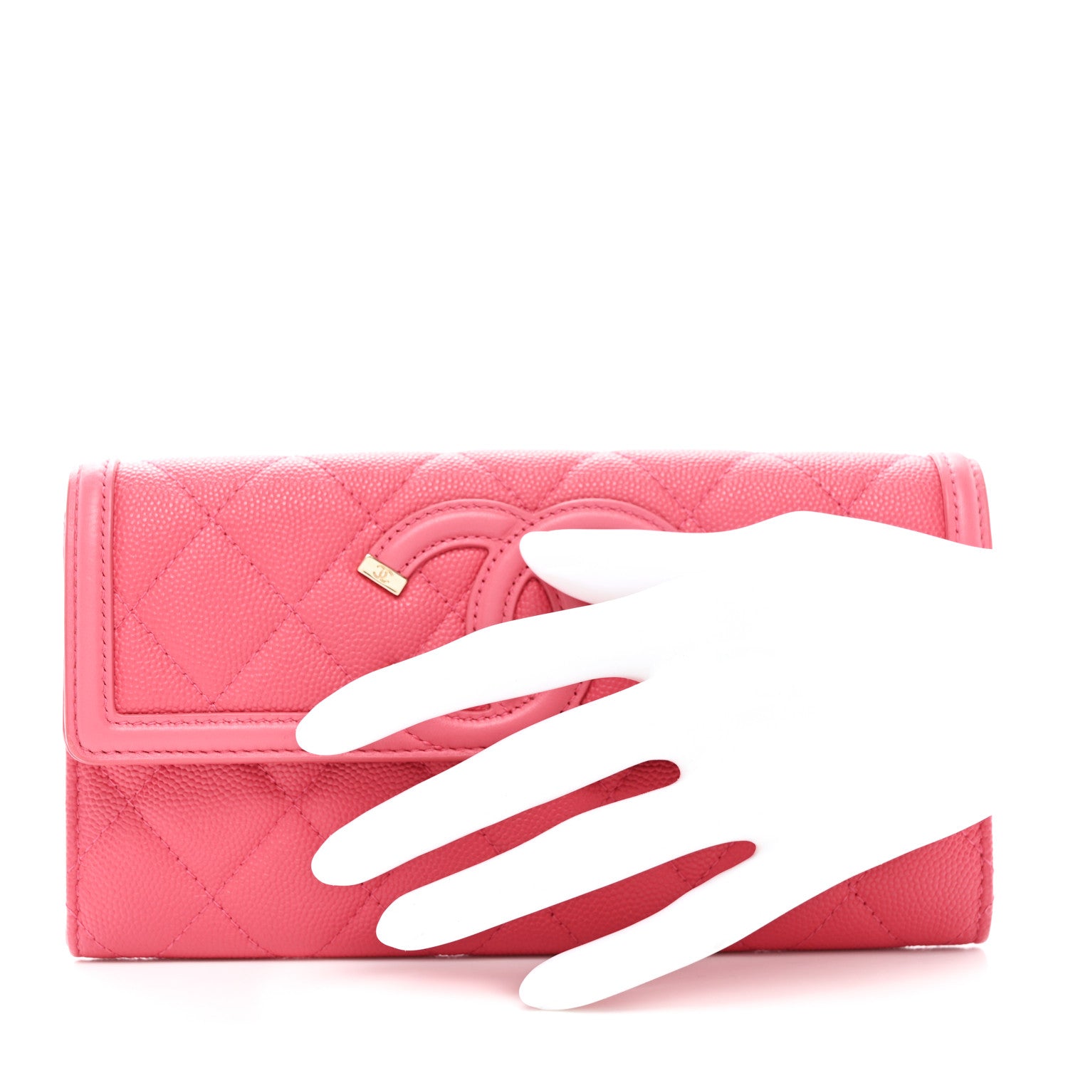 Chanel Caviar Quilted Large Filigree Gusset Flap Wallet Pink 2 of 8