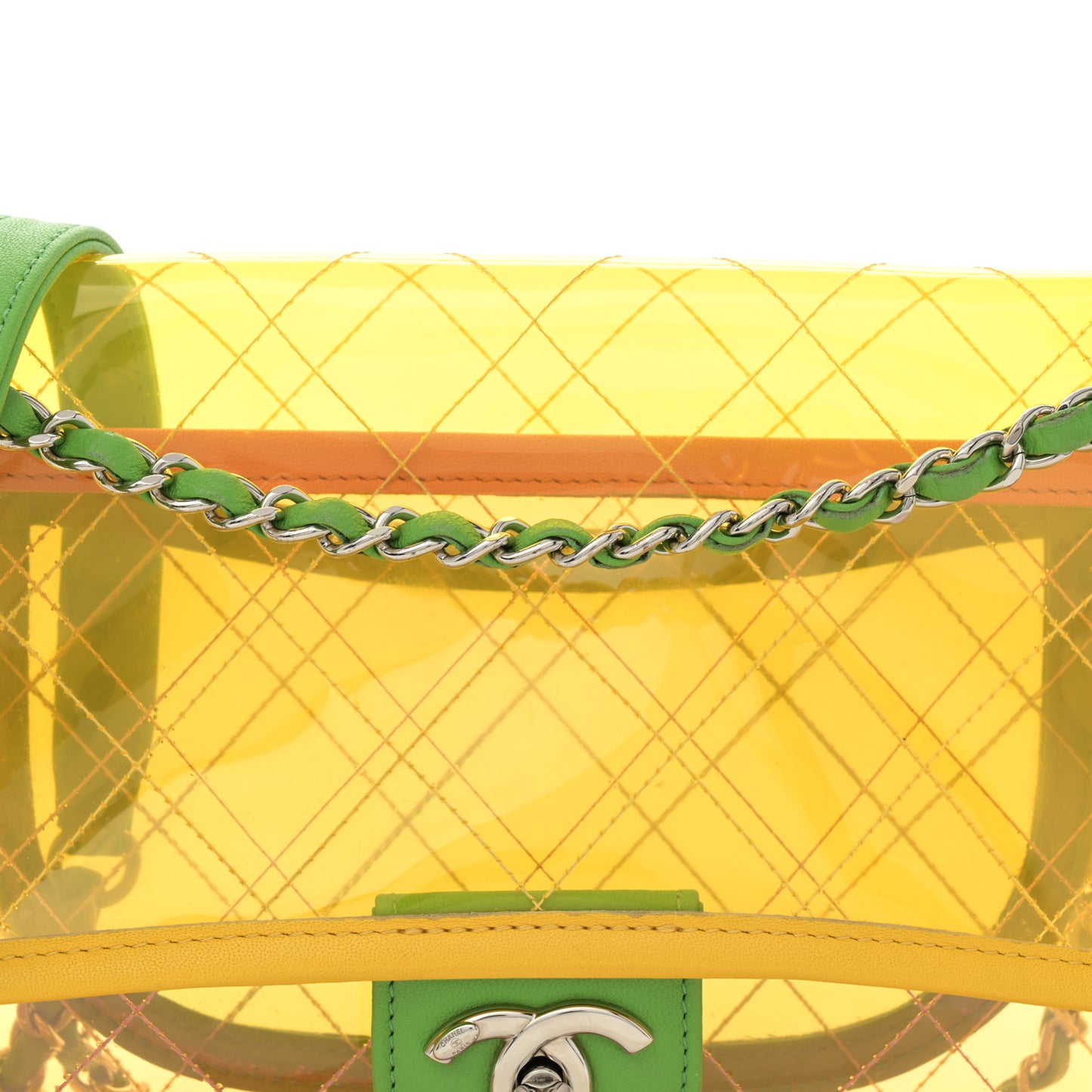 PVC Lambskin Stitched Medium Coco Splash Flap Yellow Green Pink