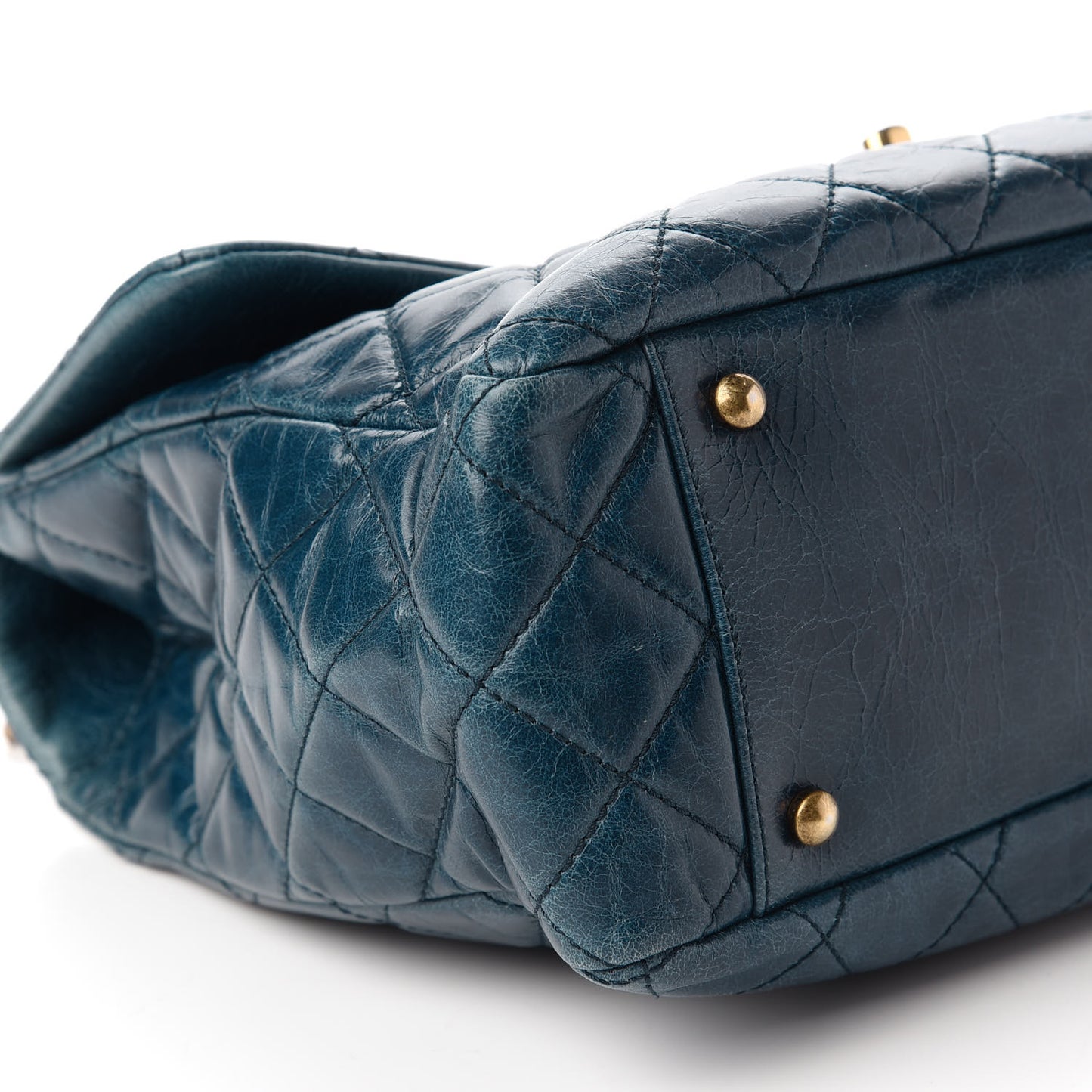 Glazed Calfskin Castle Rock Large Flap Blue