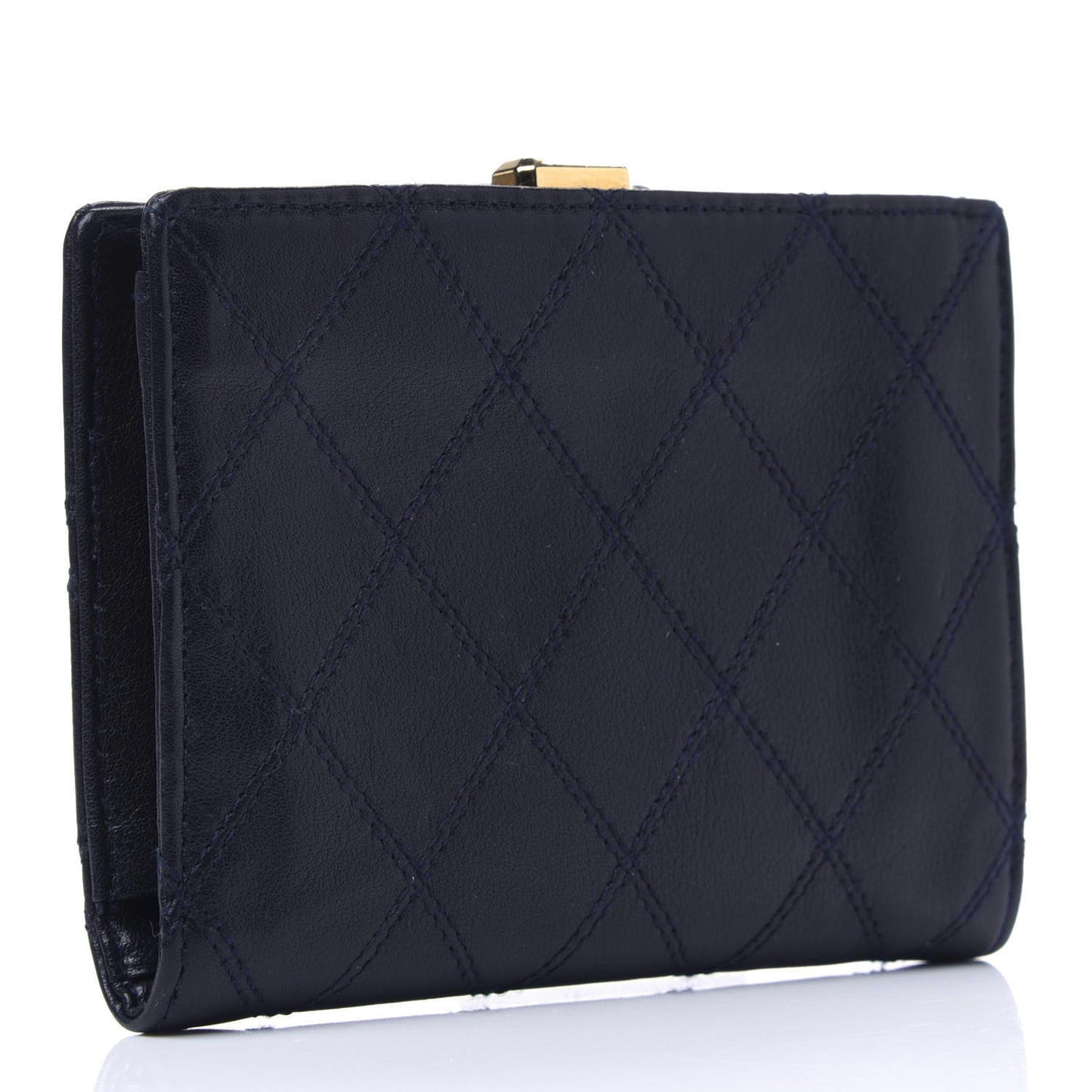 Lambskin Diamond Stitched Compact French Wallet Navy