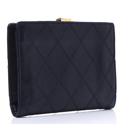 Chanel Lambskin Diamond Stitched Compact French Wallet Navy 3 of 18